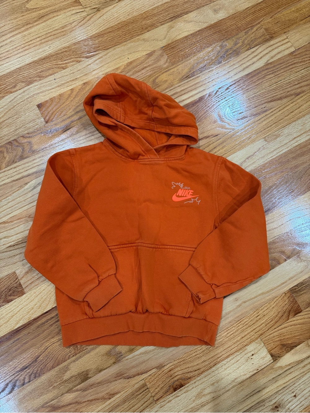 Nike Kids Orange Hooded Sweatshirt with Chest Logo